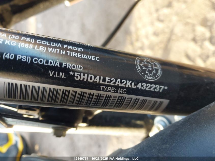 2019 Harley-Davidson Xl883 N VIN: 5HD4LE2A2KC432237 Lot: 12440757