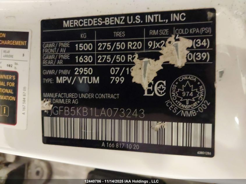 2020 Mercedes-Benz Gle 450 4Matic VIN: 4JGFB5KB1LA073243 Lot: 12440786