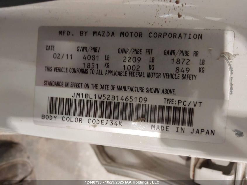 2011 Mazda Mazda3 Gt VIN: JM1BL1W52B1465109 Lot: 12440795