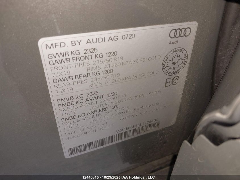 2020 Audi Q3 Premium Plus S-Line VIN: WA1EECF36L1122400 Lot: 12440815