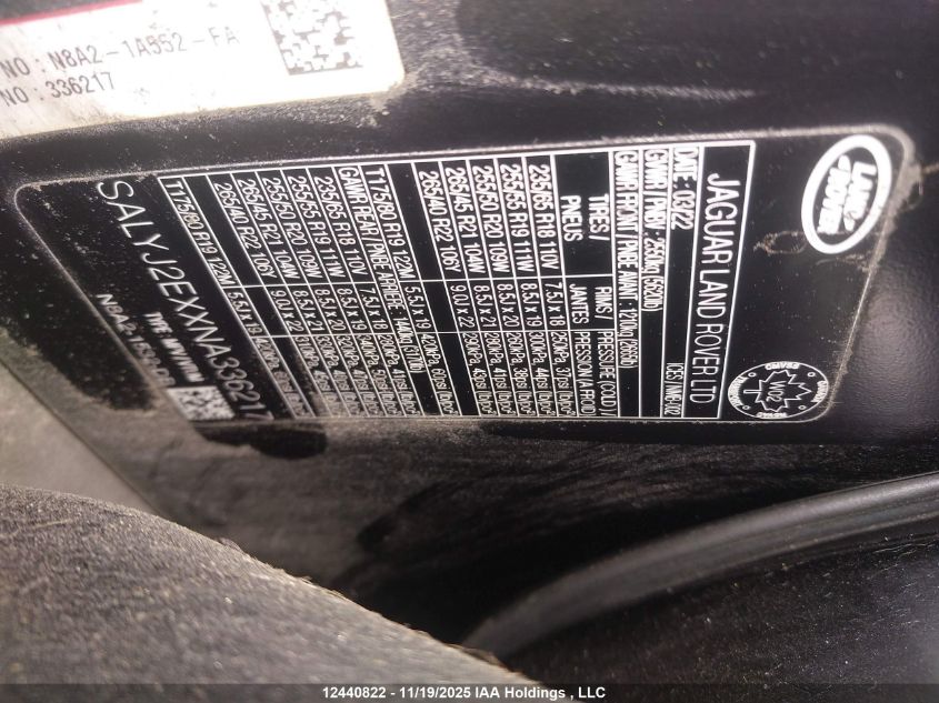 2022 Land Rover Range Rover Velar S VIN: SALYJ2EXXNA336217 Lot: 12440822