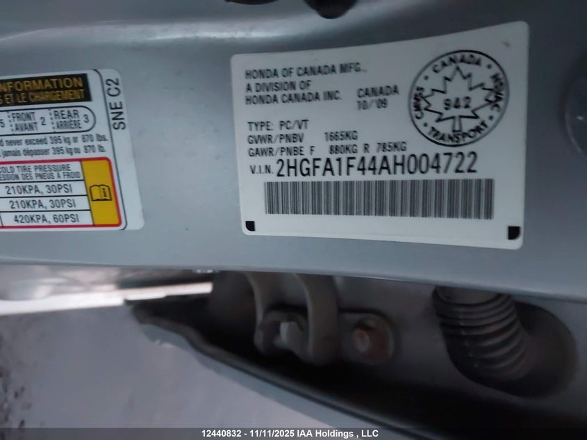 2010 Honda Civic Dx-G VIN: 2HGFA1F44AH004722 Lot: 12440832