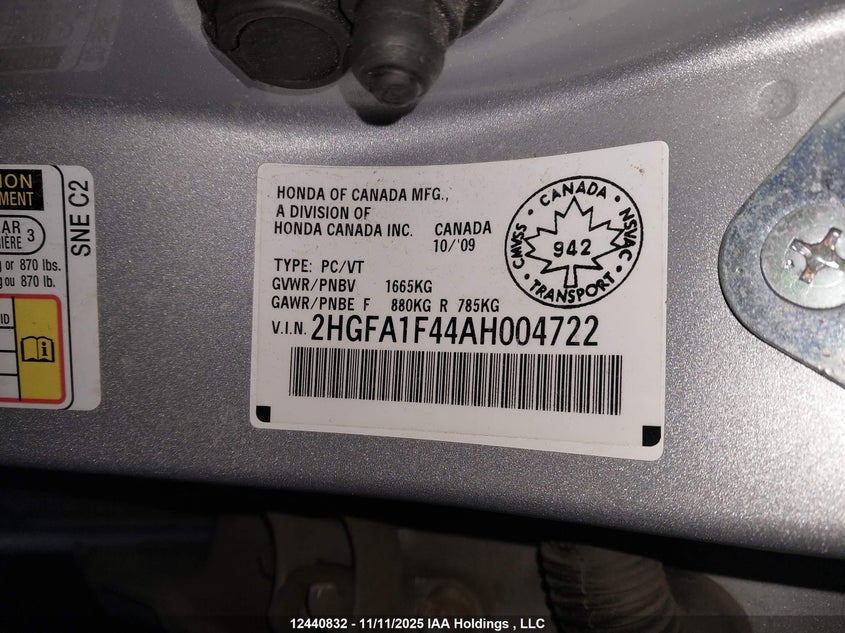 2010 Honda Civic Dx-G VIN: 2HGFA1F44AH004722 Lot: 12440832