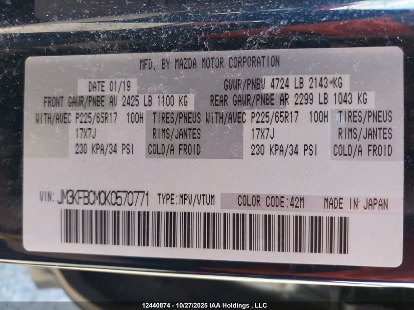 JM3KFBCM0K0570771 2019 MAZDA CX-5 photo no. 18