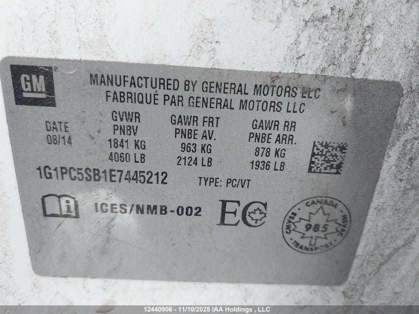 1G1PC5SB1E7445212 2014 CHEVROLET CRUZE photo no. 9