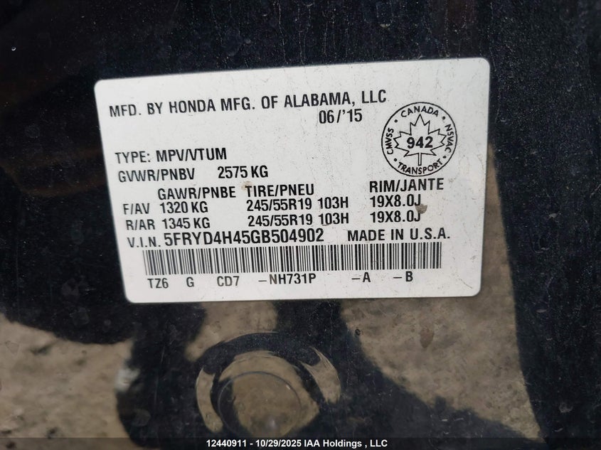 2016 Acura Mdx VIN: 5FRYD4H45GB504902 Lot: 12440911