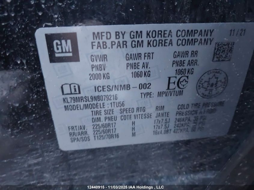2022 Chevrolet Trailblazer Lt VIN: KL79MRSL9NB079216 Lot: 12440915
