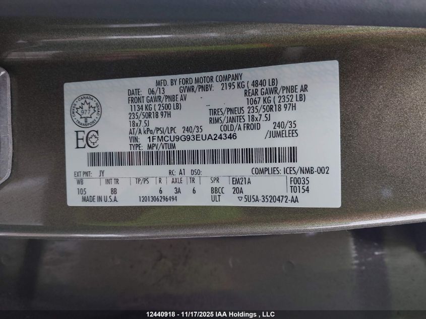 2014 Ford Escape Se VIN: 1FMCU9G93EUA24346 Lot: 12440918