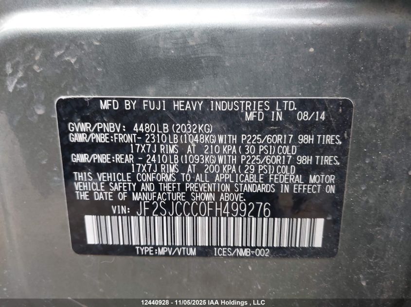 2015 Subaru Forester 2.5I Premium VIN: JF2SJCCC0FH499276 Lot: 12440928