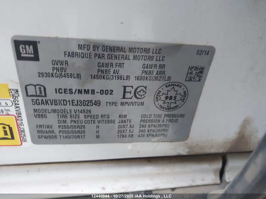 2014 Buick Enclave VIN: 5GAKVBKD1EJ302549 Lot: 12440944