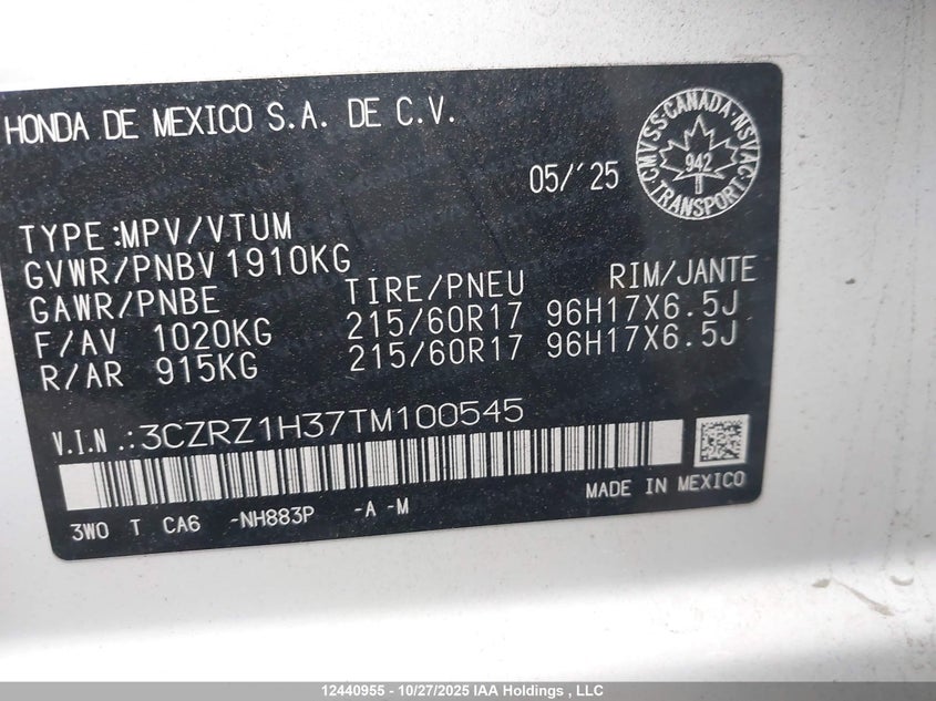 3CZRZ1H37TM100545 2026 HONDA HR-V photo no. 9