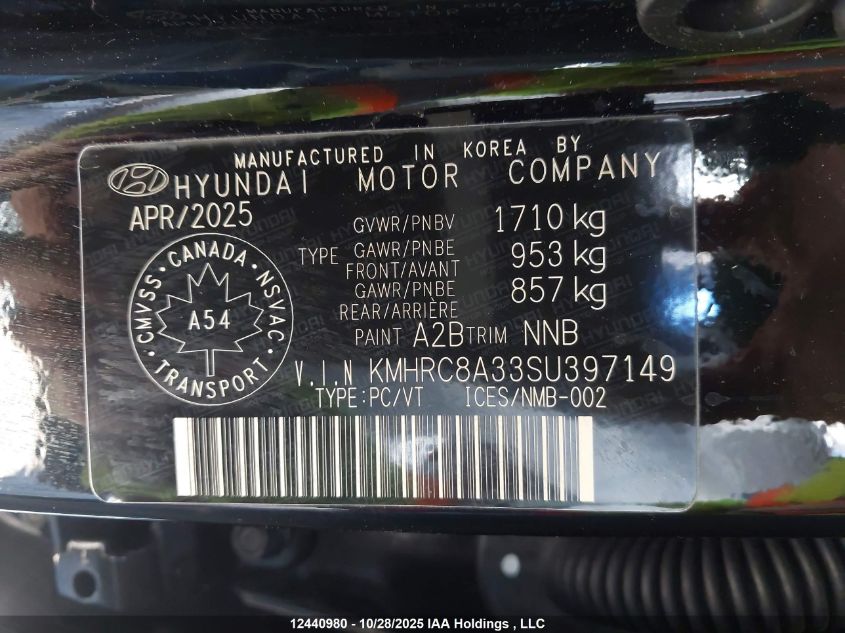 2025 Hyundai Venue Sel/Limited VIN: KMHRC8A33SU397149 Lot: 12440980