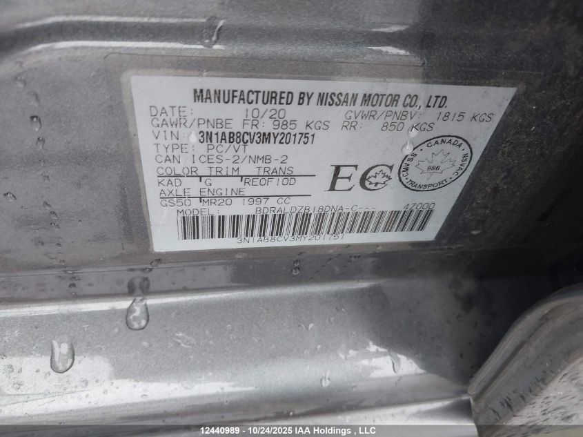 2021 Nissan Sentra Sv VIN: 3N1AB8CV3MY201751 Lot: 12440989
