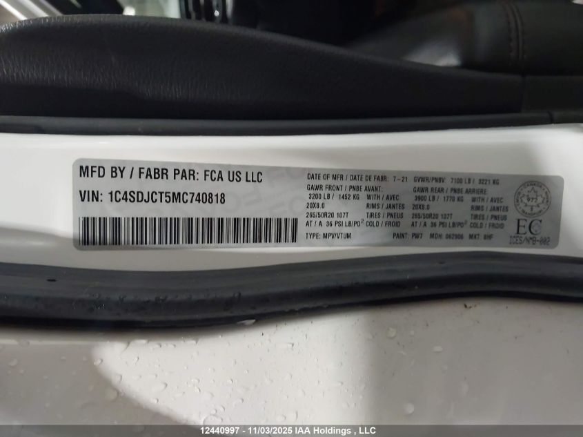 2021 Dodge Durango R/T VIN: 1C4SDJCT5MC740818 Lot: 12440997