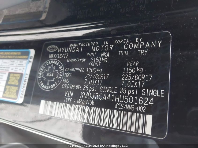 2017 Hyundai Tucson Limited/Sport And Eco/Se VIN: KM8J3CA41HU501624 Lot: 12441030