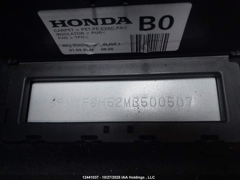 2021 Honda Passport Ex-L VIN: 5FNYF8H52MB500507 Lot: 12441037