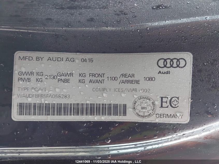 2015 Audi A5 VIN: WAUDFBFR5FA058283 Lot: 12441069