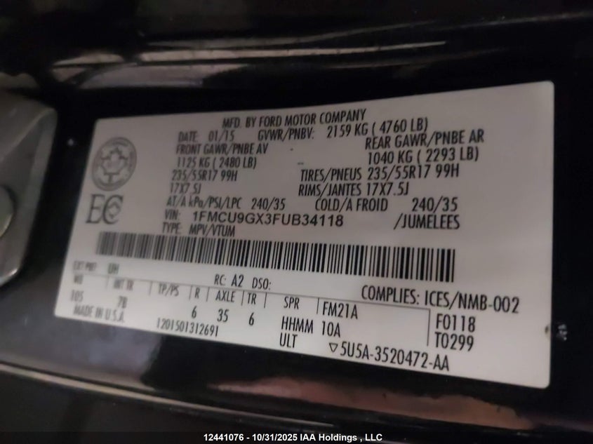 1FMCU9GX3FUB34118 2015 FORD ESCAPE photo no. 18