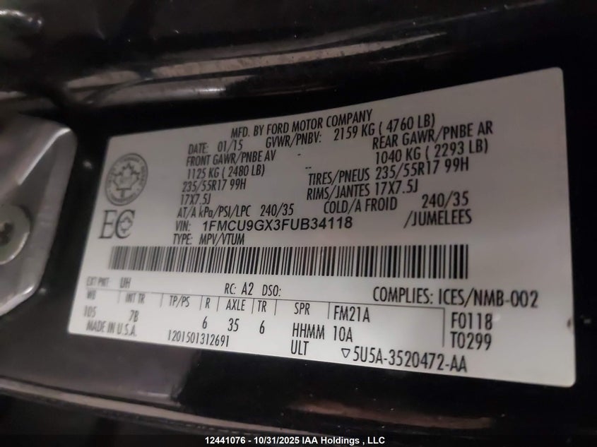 1FMCU9GX3FUB34118 2015 FORD ESCAPE photo no. 9