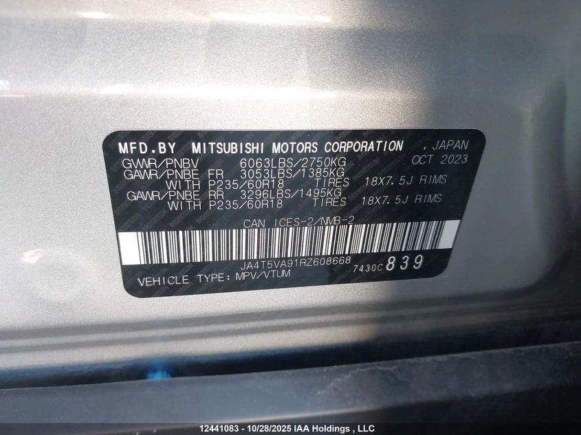 JA4T5VA91RZ608668 2024 MITSUBISHI OUTLANDER photo no. 9