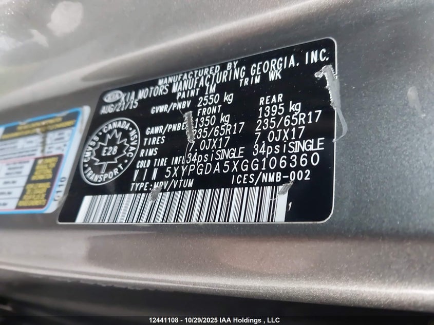 5XYPGDA5XGG106360 2016 KIA SORENTO photo no. 18