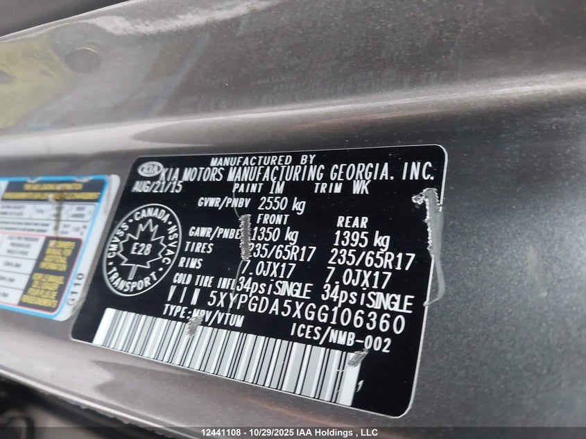 5XYPGDA5XGG106360 2016 KIA SORENTO photo no. 9