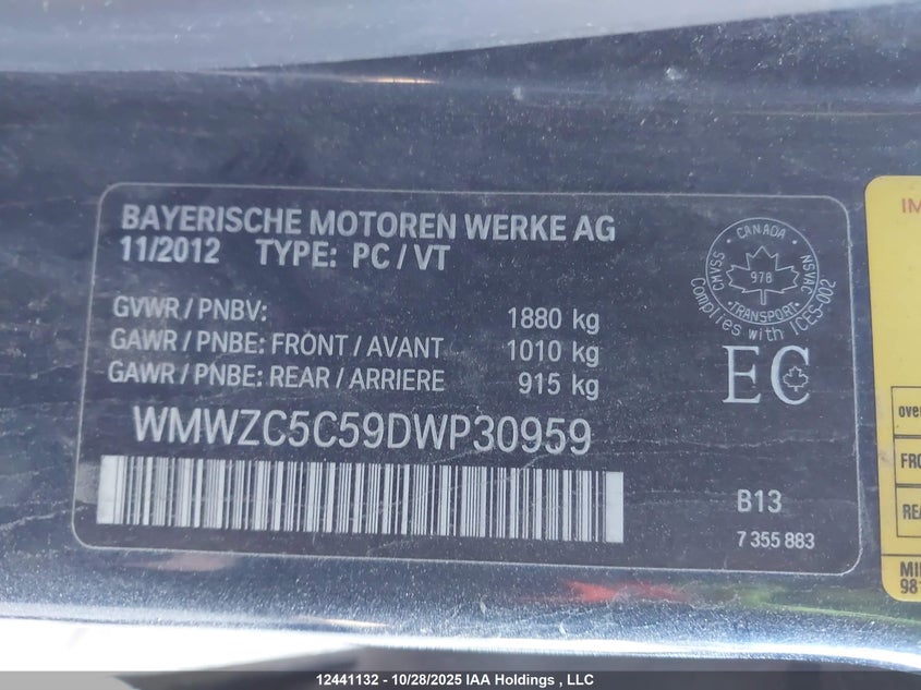 2013 Mini Countryman Cooper S VIN: WMWZC5C59DWP30959 Lot: 12441132