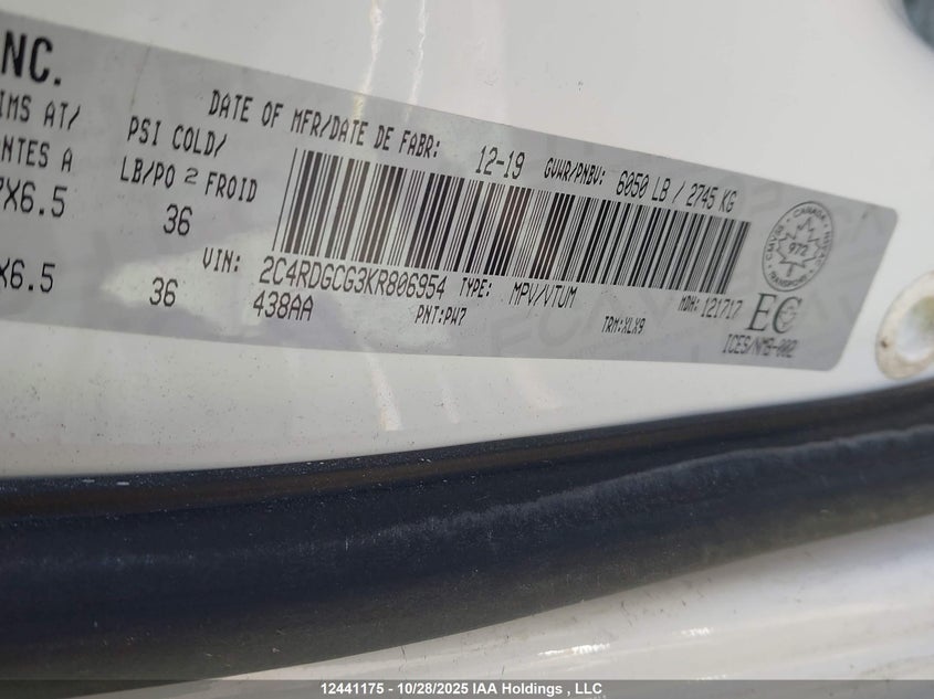 2C4RDGCG3KR806954 2019 DODGE CARAVAN photo no. 9
