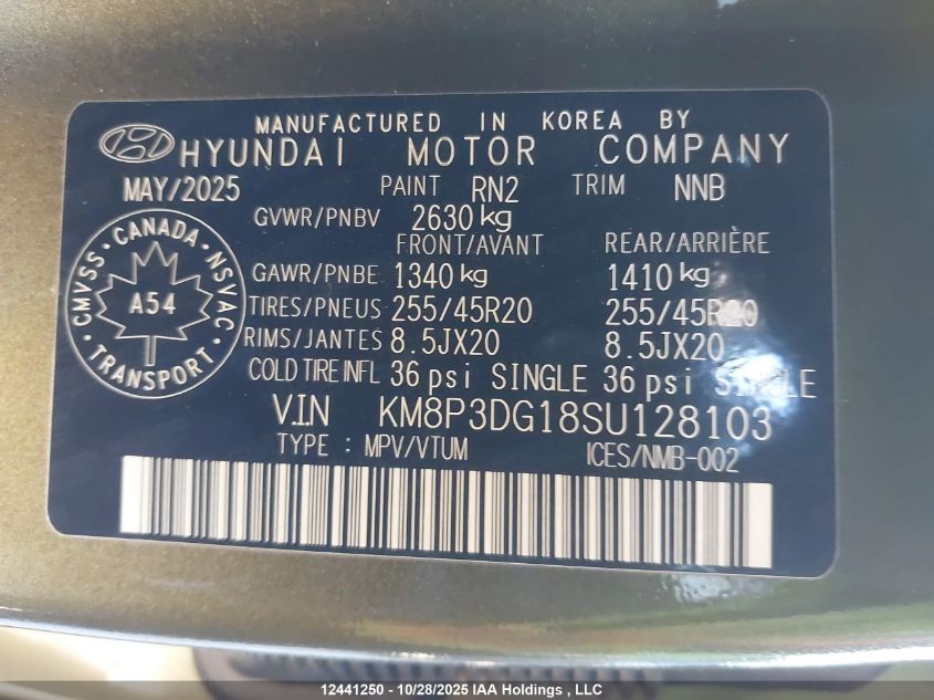 2025 Hyundai Santa Fe Preferred Hybrid Awd With Trend Package VIN: KM8P3DG18SU128103 Lot: 12441250