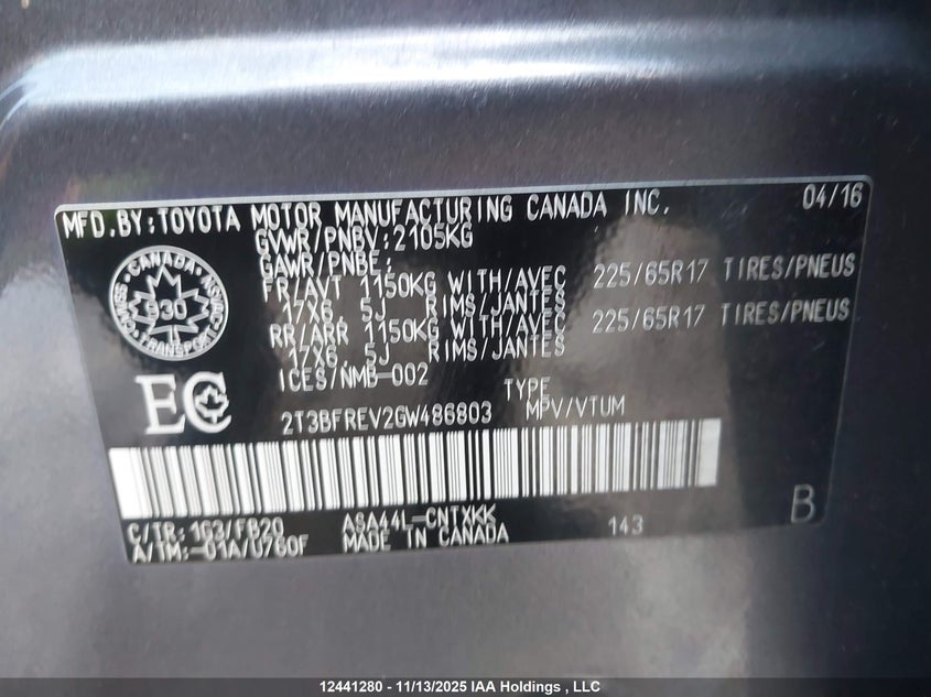 2T3BFREV2GW486803 2016 TOYOTA RAV 4 photo no. 9
