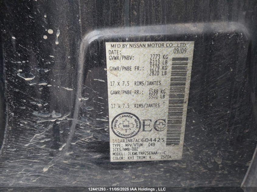 2010 Nissan Pathfinder S/Le/Se VIN: 5N1AR1NB7AC604425 Lot: 12441293