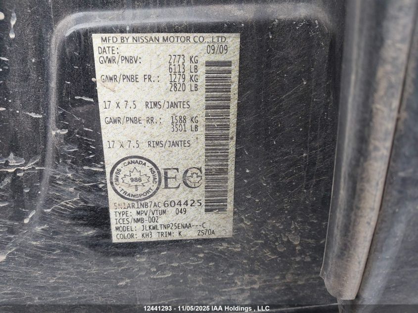 2010 Nissan Pathfinder S/Le/Se VIN: 5N1AR1NB7AC604425 Lot: 12441293
