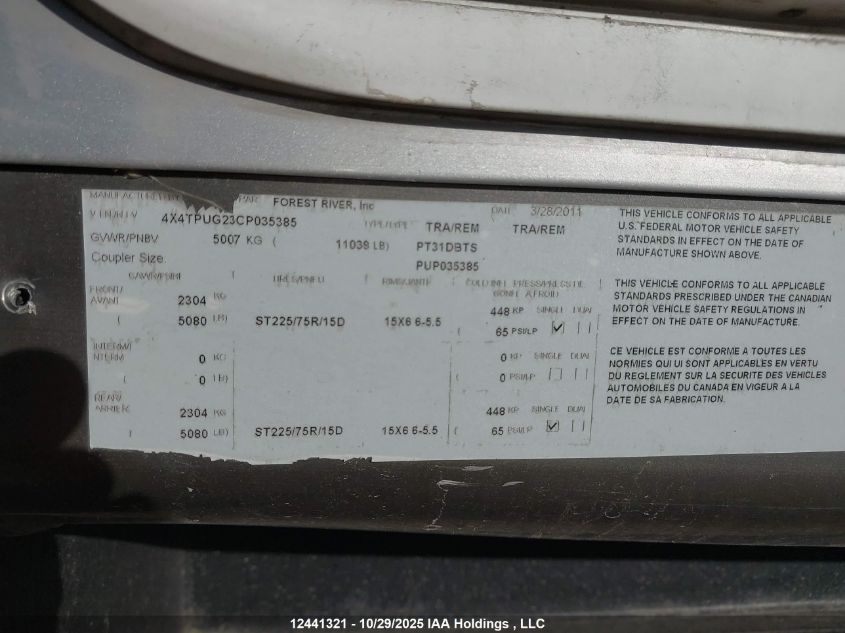 2012 Puma Puma VIN: 4X4TPUG23CP035385 Lot: 12441321