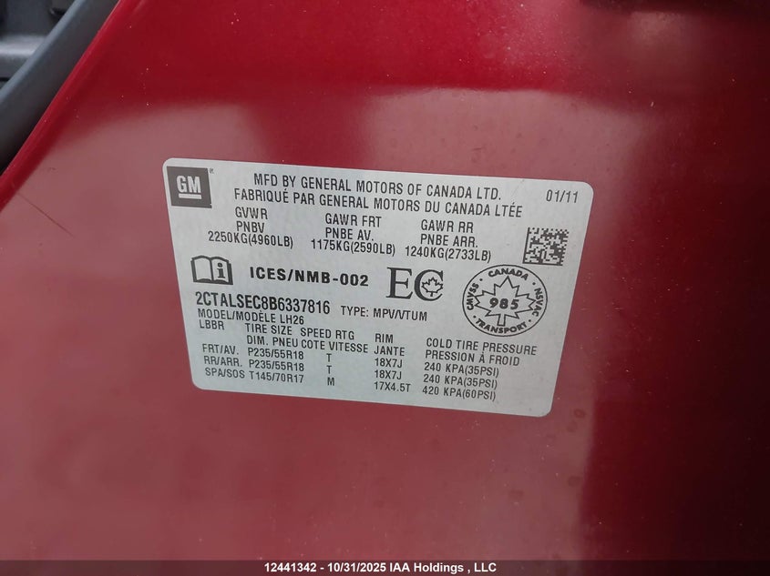 2CTALSEC8B6337816 2011 GMC TERRAIN photo no. 9