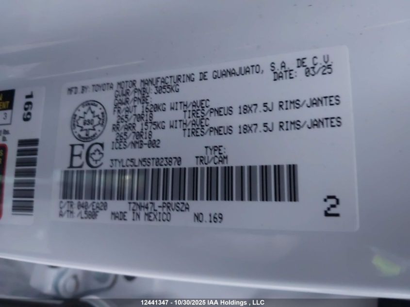 2025 Toyota Tacoma Hybrid VIN: 3TYLC5LN5ST023870 Lot: 12441347