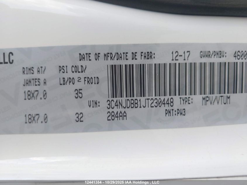 2018 Jeep Compass North VIN: 3C4NJDBB1JT230448 Lot: 12441384