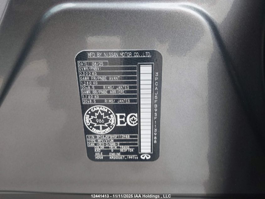 2025 Infiniti Qx50 Sport VIN: 3PCAJ5FB9SF113988 Lot: 12441413