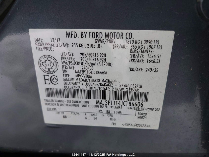 MAJ3P1TE4JC186606 2018 FORD ECOSPORT photo no. 9