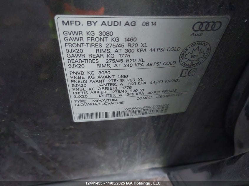 WA1WGCFE6FD003507 2015 AUDI Q7 photo no. 9