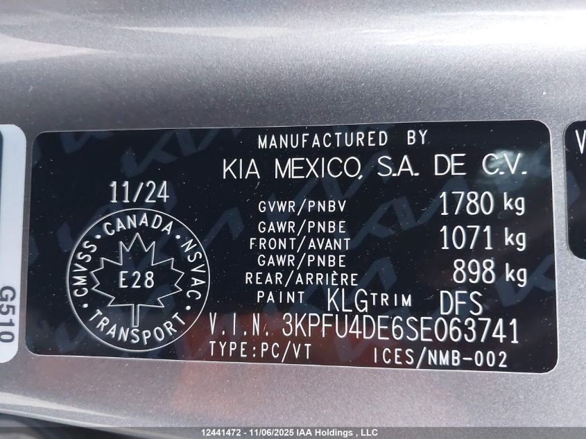 2025 Kia K4 Ex VIN: 3KPFU4DE6SE063741 Lot: 12441472