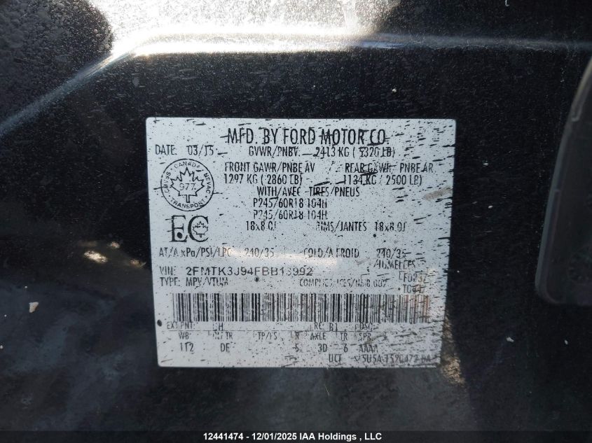 2015 Ford Edge Sel VIN: 2FMTK3J94FBB13992 Lot: 12441474