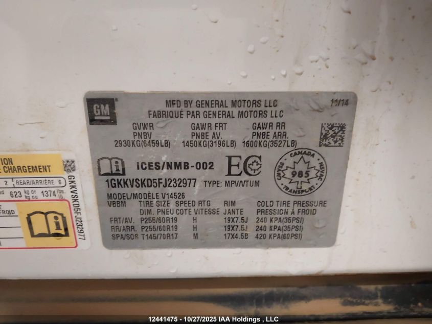 2015 GMC Acadia Slt-2 VIN: 1GKKVSKD5FJ232977 Lot: 12441475