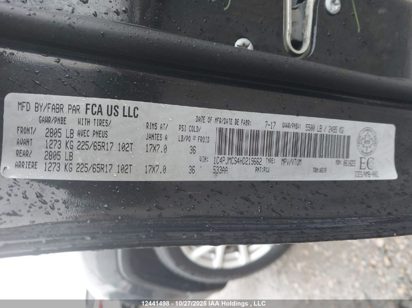 2017 Jeep Cherokee North VIN: 1C4PJMCS4HD219662 Lot: 12441498