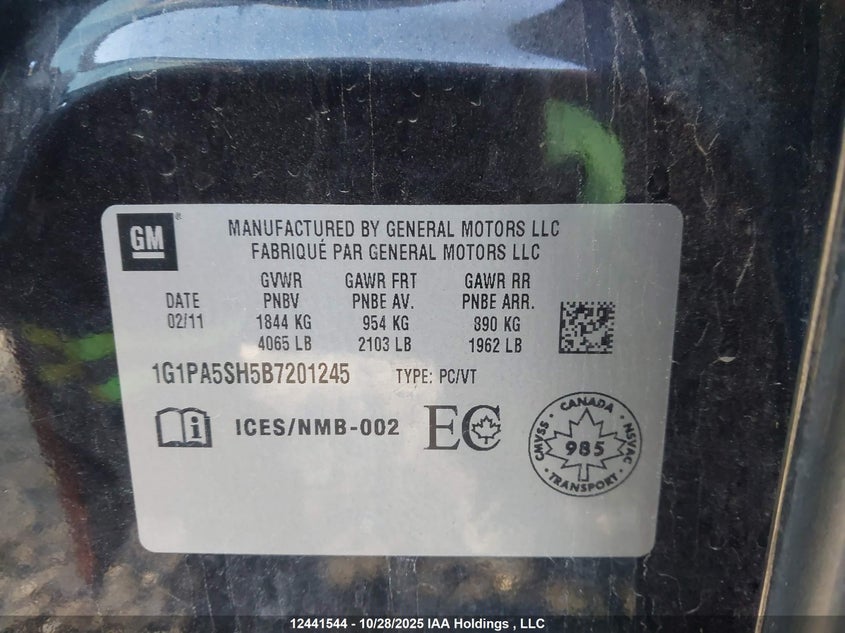 1G1PA5SH5B7201245 2011 CHEVROLET CRUZE photo no. 9