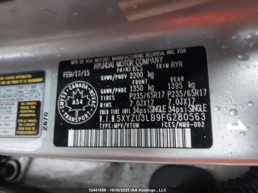 5XYZU3LB9FG280563 2015 HYUNDAI SANTA FE photo no. 9