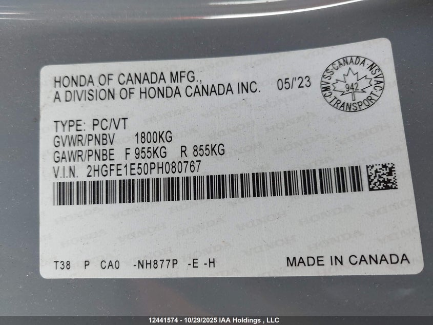 2HGFE1E50PH080767 2023 HONDA CIVIC photo no. 9