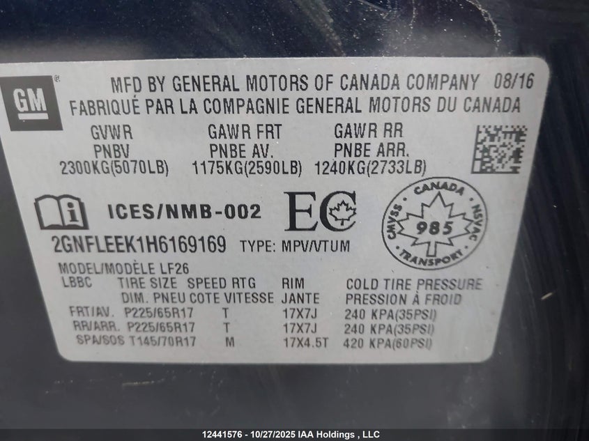 2GNFLEEK1H6169169 2017 CHEVROLET EQUINOX photo no. 19