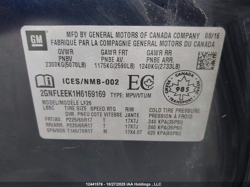 2GNFLEEK1H6169169 2017 CHEVROLET EQUINOX photo no. 9