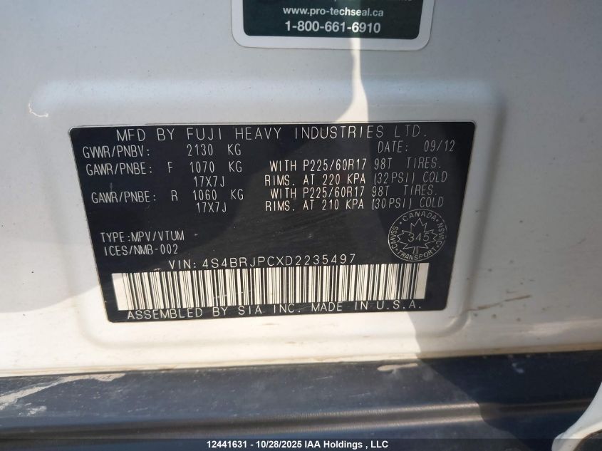 2013 Subaru Outback 3.6R Limited VIN: 4S4BRJPCXD2235497 Lot: 12441631