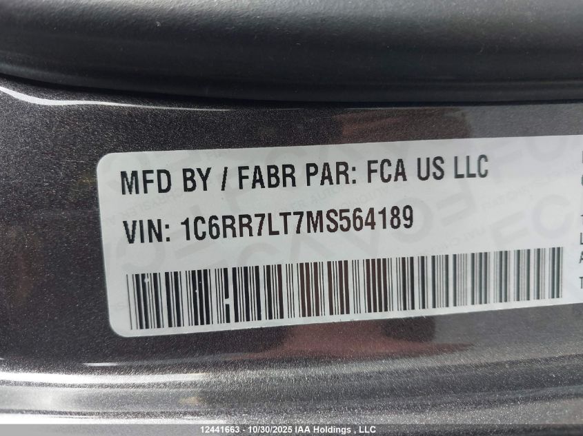 2021 Ram 1500 Classic Slt VIN: 1C6RR7LT7MS564189 Lot: 12441663